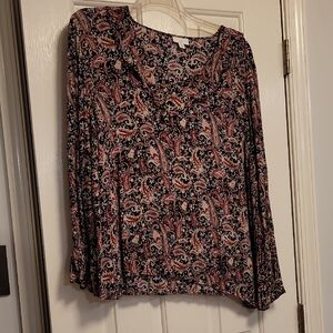 J. Jill Paisley Print Long Sleeve Blouse 100% Rayon.